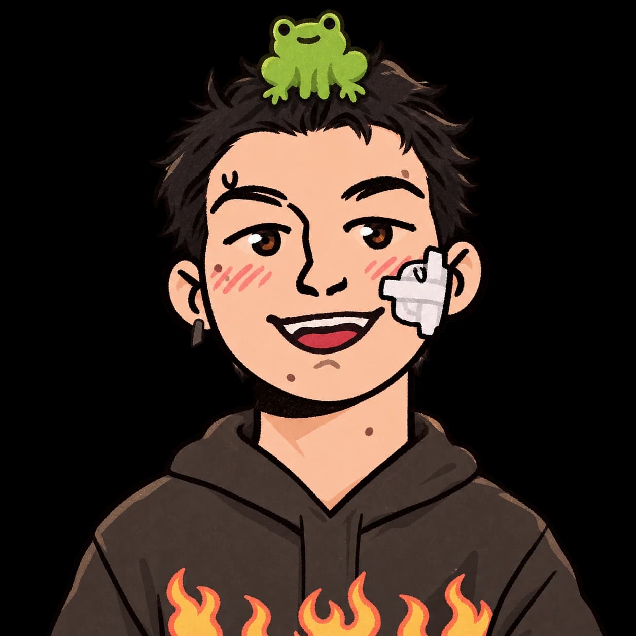 Illustrated portrait of Ujjwal with a frog on his head