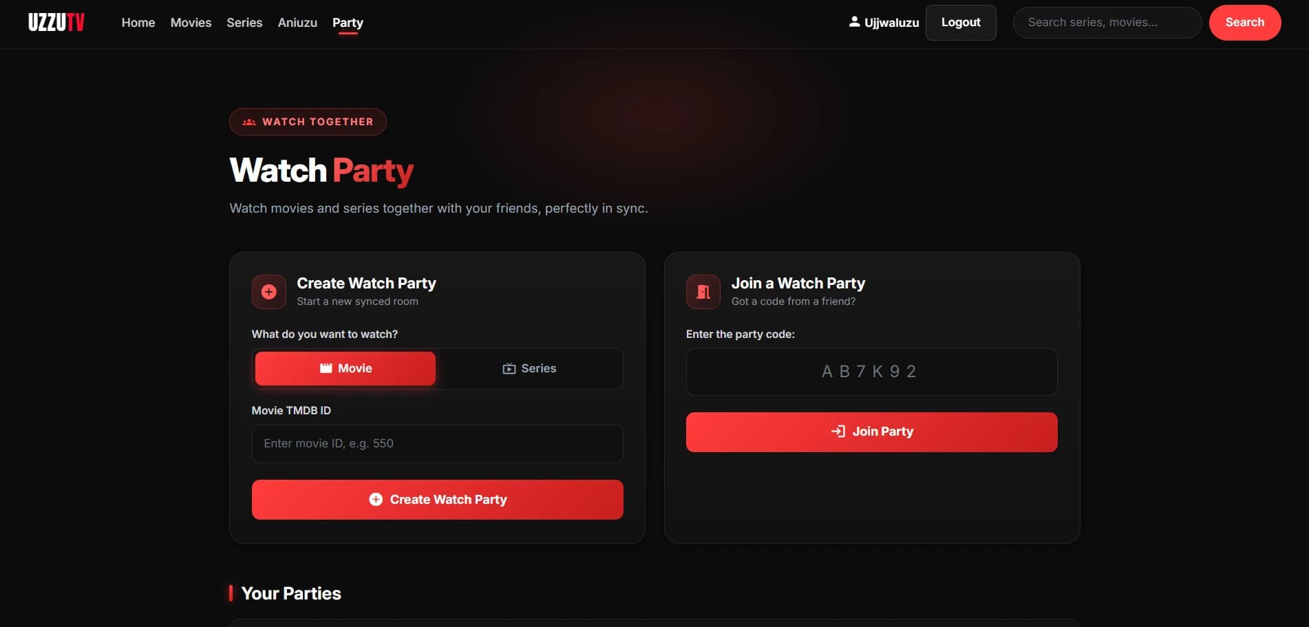 UzzUTV watch page with video playback controls