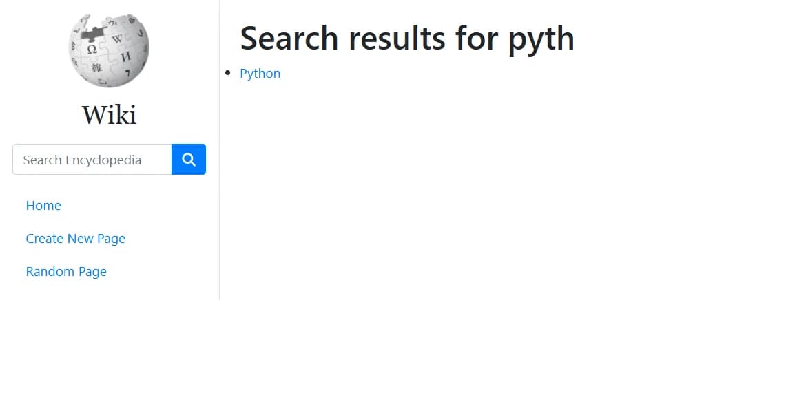 Wiki search page showing matching encyclopedia results